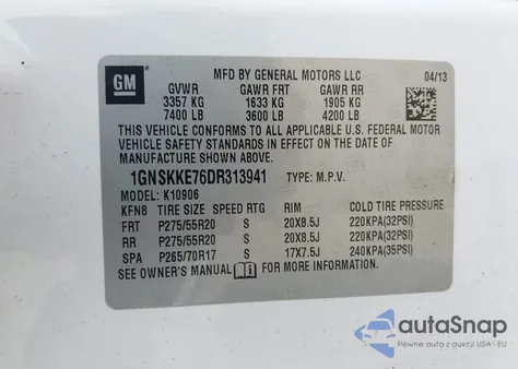 2013 Chevrolet Suburban 1500 Ltz из США, поврежденный, VIN 1GNSKKE76DR313941